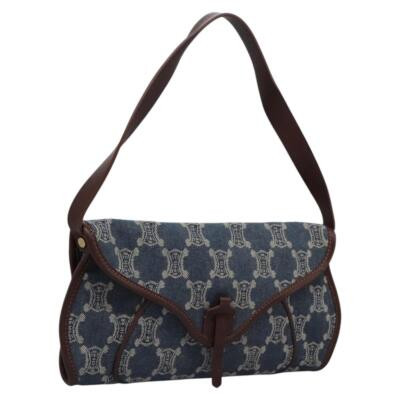 Authenticity GuaranteeCELINE Paris Macadam Canvas Shoulder Bag Blue Brown gold Auth 115769 | eBay US