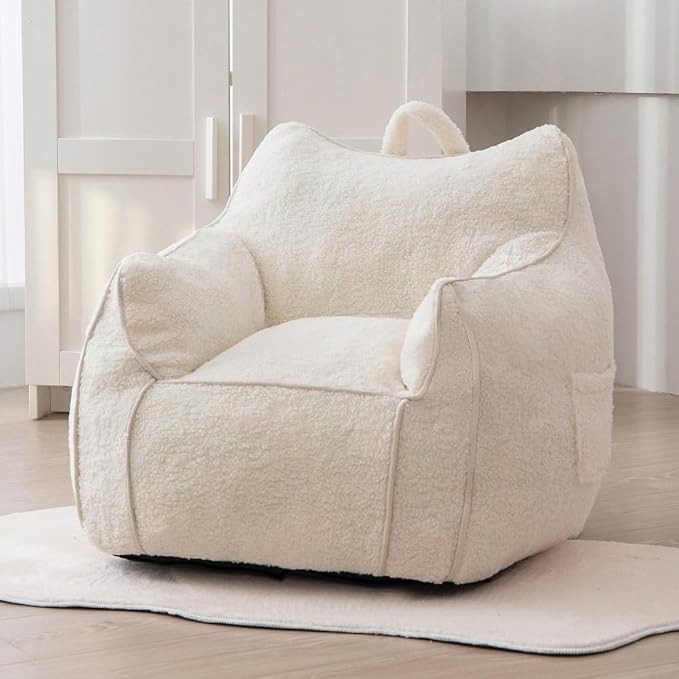 Kids Bean Bag Chair,Sherpa Bean Bag Sofa Couch with Decorative Edges Beige | Amazon (US)