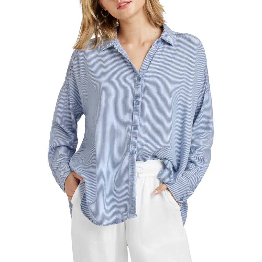 Splendid Ella Stripe Button-Up Shirt in Ice Navy Stripe at Nordstrom, Size Large | Nordstrom