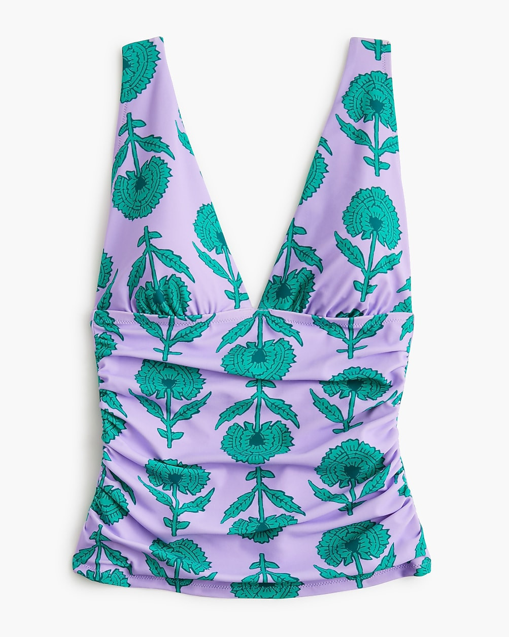 Ruched plunge floral-print tankini top | J.Crew Factory