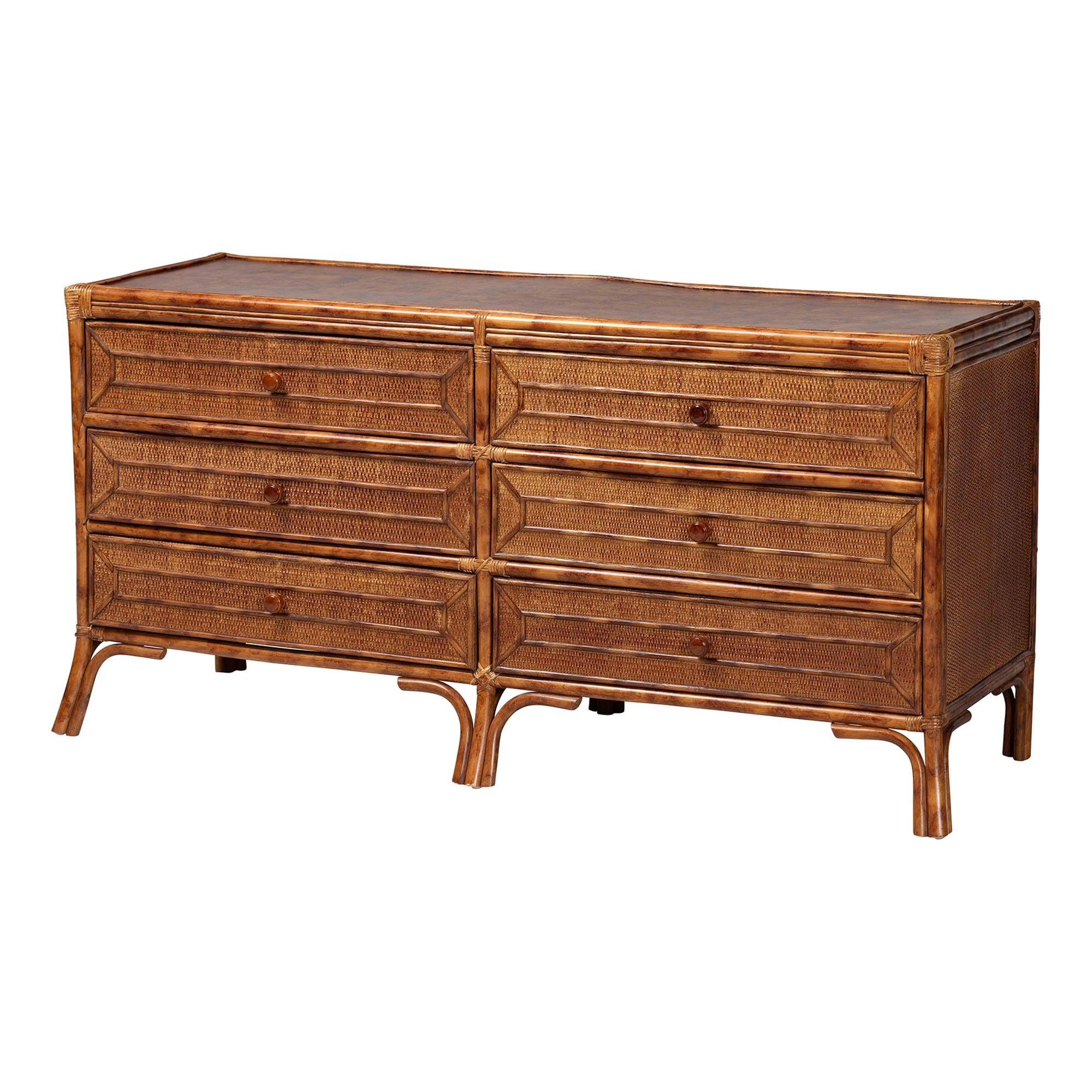 Bali & pari Basile Marbled Tortoise Natural Rattan Dresser - 6-Drawer Horizontal Storage Cabinet ... | Amazon (US)