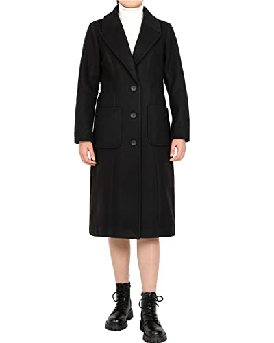Women's Winter Wool Pea Coat Single Breasted Mid Long Overcoat Notch Lapel Wool Blend Peacoat Outwear Black L | Amazon (US)