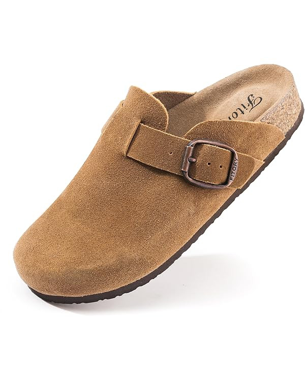 FITORY Womens Clogs Slip-on Potato Shoes Leather Mules with Suede Cork Footbed Size 6-11 | Amazon (US)