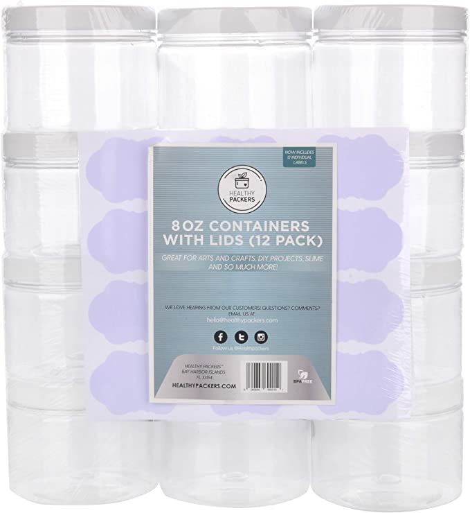Slime Containers with Water-tight Lids (8 oz, 12 Pack) - Clear Plastic Food Storage Jars with Ind... | Amazon (US)