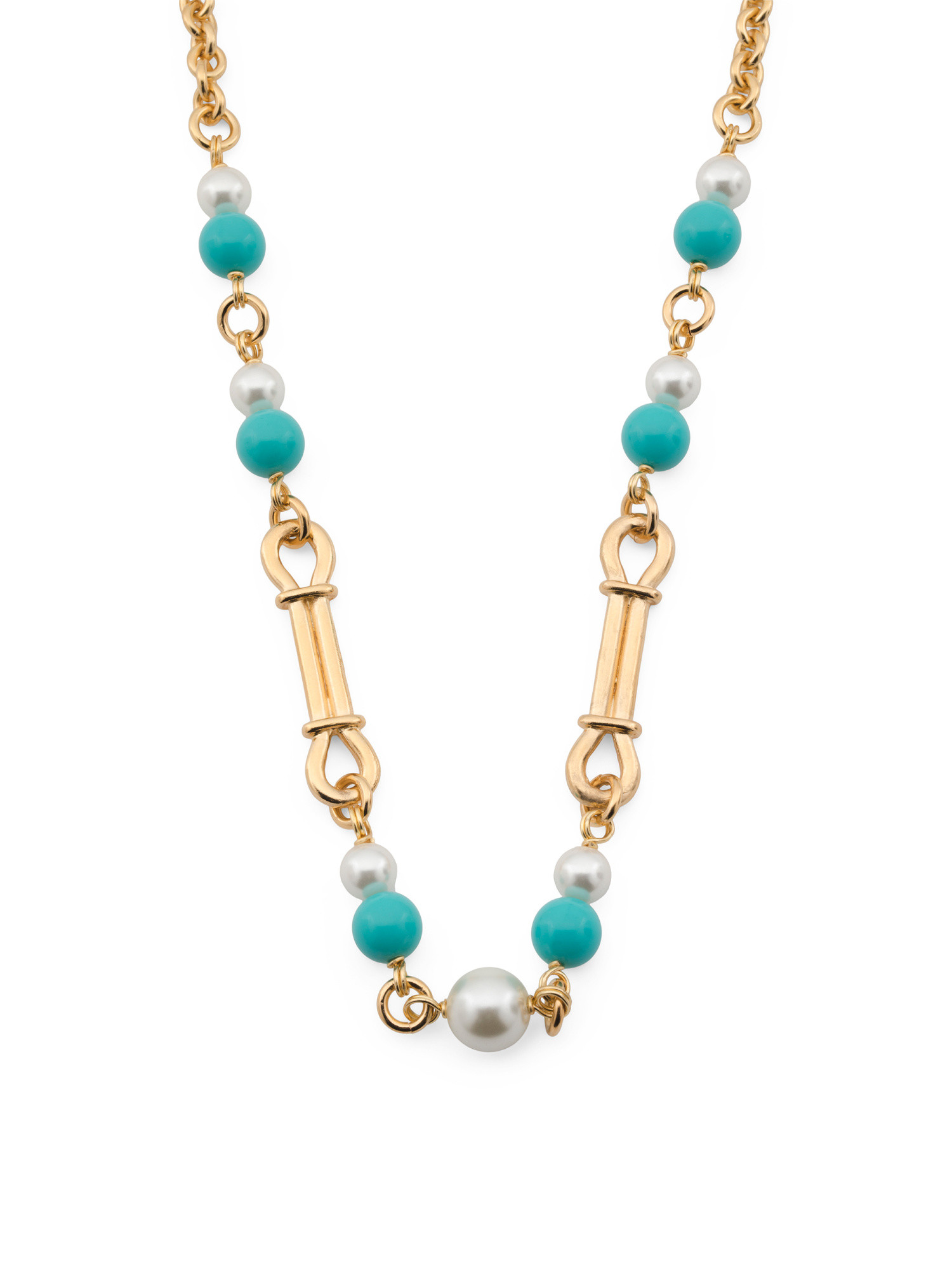 Gold Plated Faux Pearl And Turquoise Stone Necklace | TJ Maxx