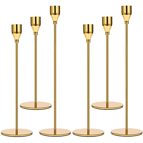 Anndason Set of 6 Gold Candlestick Holders Taper Candle Holders Candle Holders Decorative Candlestick Holder for Home Decor, Wedding, Dinning, Party, Anniversary (Bright Gold) | Amazon (US)