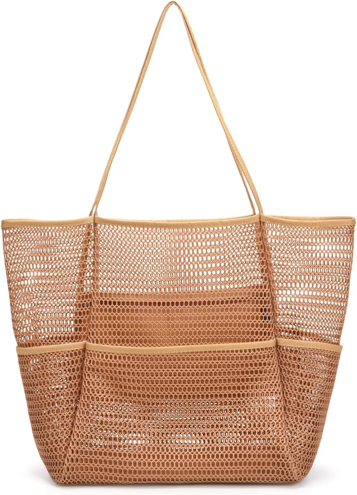 Mesh Beach Tote Large Bag 2022 Upgrade for Women with Multiple Pockets for Family Travel Swimming Wa | Amazon (US)