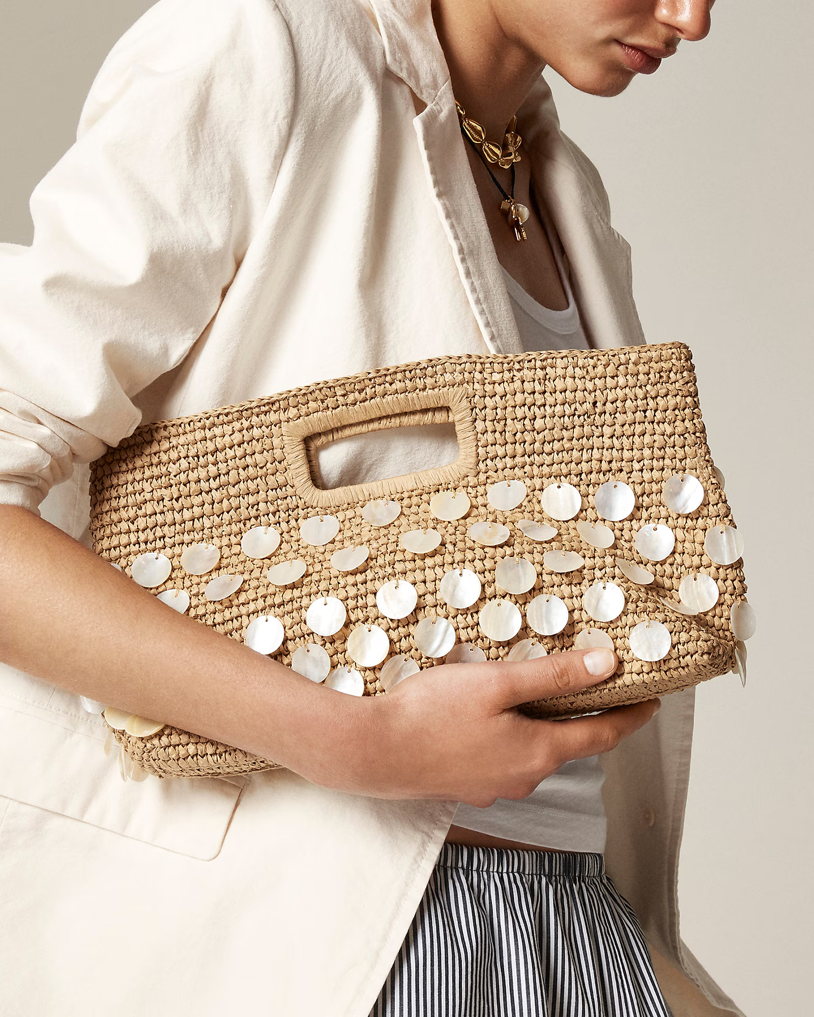 Handknotted straw rectangular clutch with paillettes | J. Crew US
