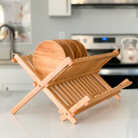 Dish Drying Rack Bamboo Dish Rack plate rack Collapsible Dish Drainer | Etsy (US)