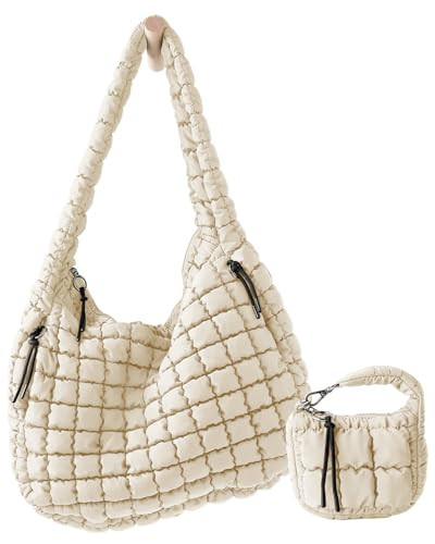 Large Puffer Tote Bag for Women Quilted Puffy Shoulder Carryall Mini Pouch | Amazon (US)