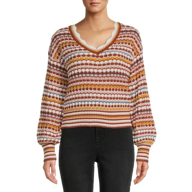 Love by Design Juniors Cropped V-Neck Pullover Sweater - Walmart.com | Walmart (US)