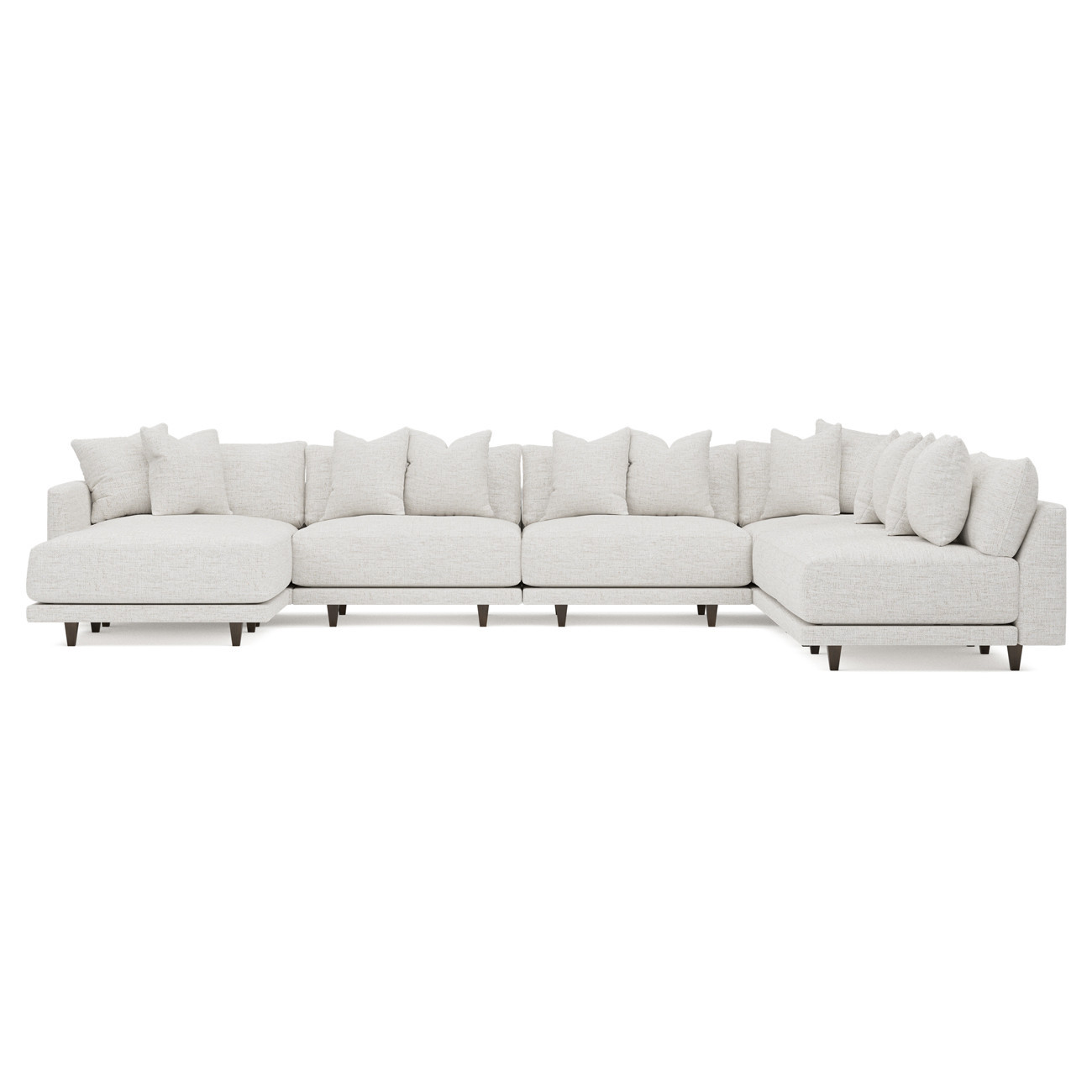 Toulouse Heathered Ivory Performance Modular 7-Piece Corner Sectional With Ottoman - Left End - 171 | Kathy Kuo Home