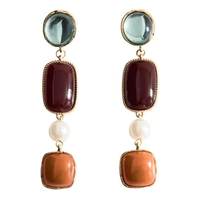 MANGO Resin & Imitation Pearl Tiered Long Earrings in Gold at Nordstrom | Nordstrom