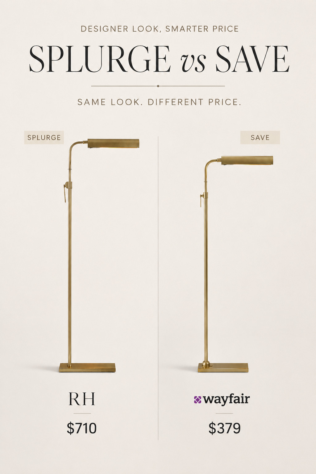 Get the designer brass floor lamp look for less with this stylish Wayfair find. It has the same sleek shape, warm brass finish, and modern reading-light style as the higher-priced RH option—while helping you save over $300.

Perfect for a living room, bedroom, office, or cozy reading corner. This floor lamp adds a polished, high-end look to any space without the luxury price tag. 

 #WayfairFinds #BrassFloorLamp #FloorLamp #AffordableHomeDecor #LuxuryForLess #LivingRoomLighting #HomeOfficeDecor #ModernHomeDecor #RHInspired #LTKOver40 #LTKHome #LTKSaleAlert