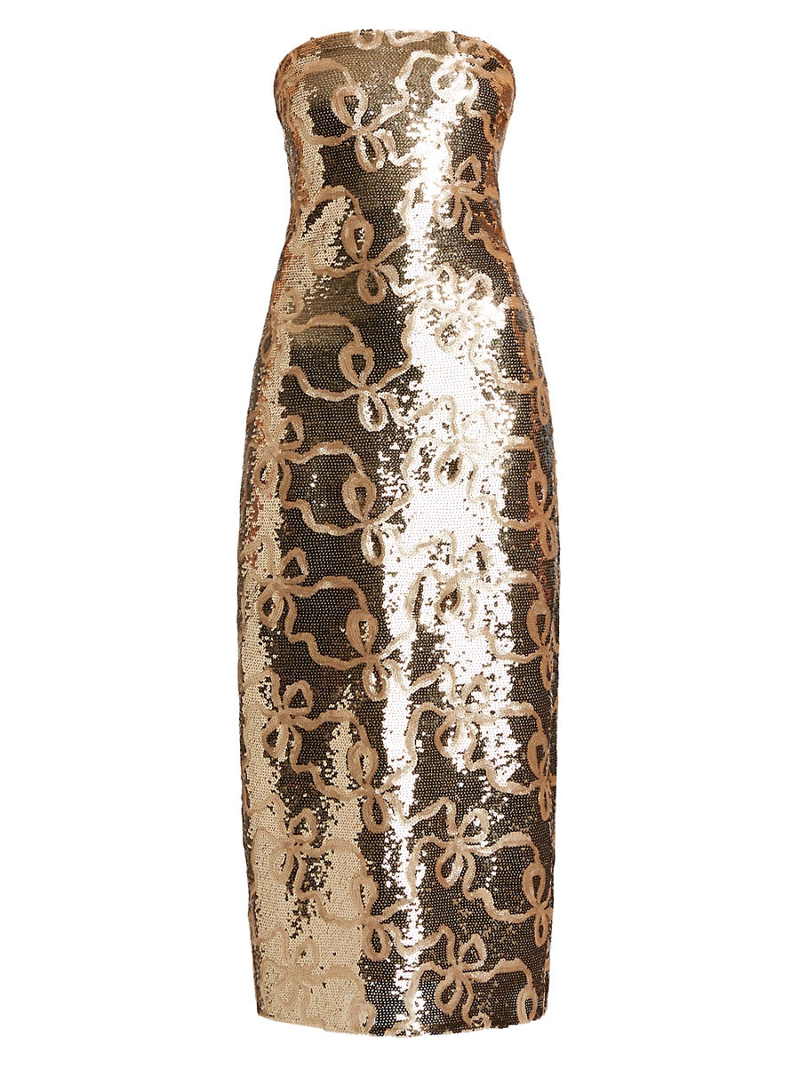Women's Stasia Sequin Bow Midi-Dress - Golden Honey - Size 0 | Saks Fifth Avenue