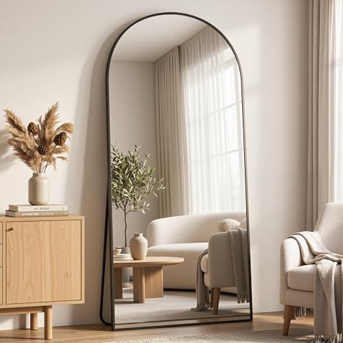 Homsion 76"x34" Arched Full Length Mirror with Stand, Free Standing Leaning Wall Mounted Aluminum Alloy Frame Mirror for Bedroom Living Room Cloakroom, Black | Amazon (US)