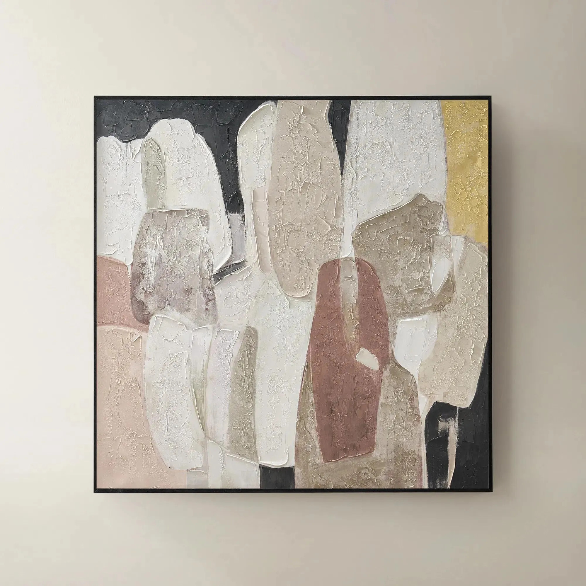 Hint of Spring Art | Black/Brown/Yellow | Art | Z Gallerie | 48"W x 2"D x 48"H | Hand-Painted Canvas in Black Floater Frame | Z Gallerie