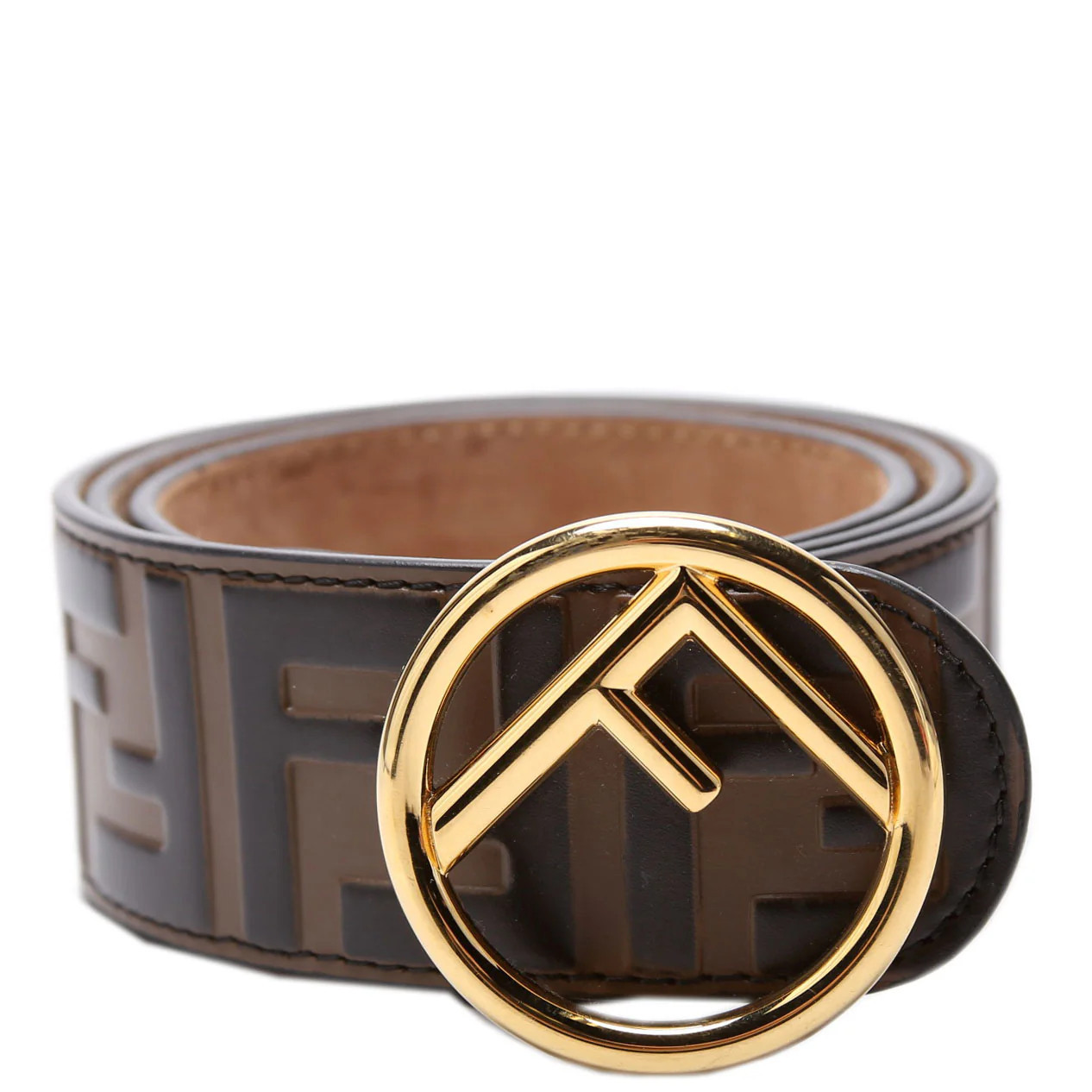 F Is Fendi FF Embossed Belt Size 75/30 Brown/Black | Keeks Designer Handbags