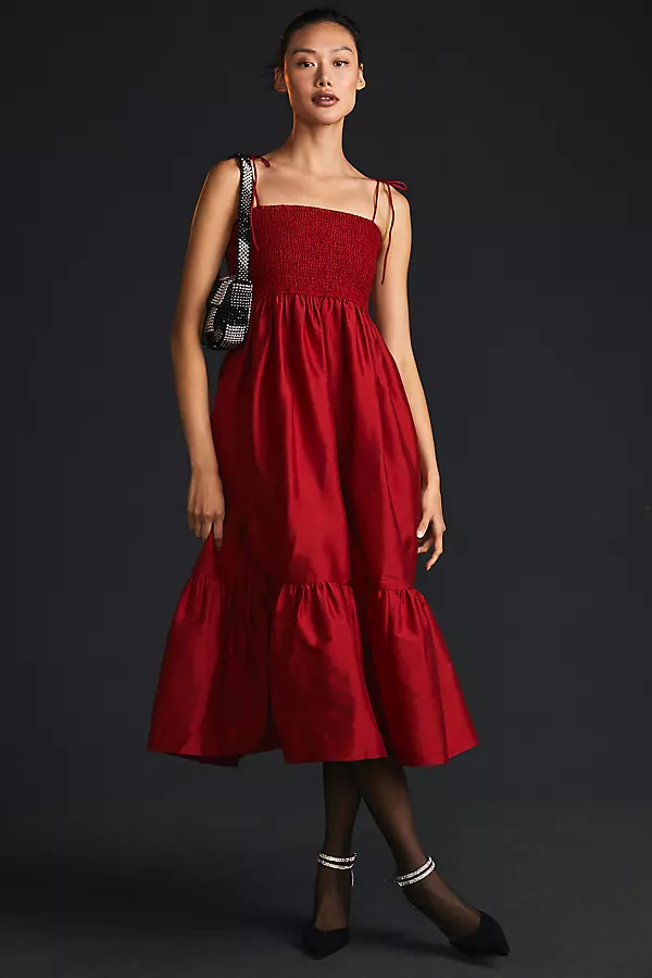 Dhruv Kapoor Smocked Cerise Dress By Dhruv Kapoor in Red Size L | Anthropologie (US)