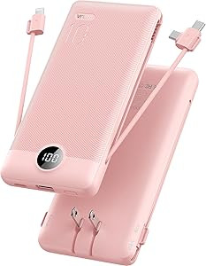 VRURC Portable Charger Built-in Cables and AC Wall Plug, USB C Power Bank 10000mAh, [2023 Upgrade... | Amazon (US)