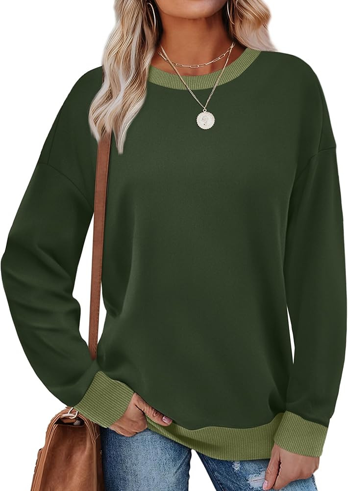 Saloogoe Sweatshirts for Women Crewneck Long Sleeve Loose Fit Tops Color Block Ribbed Trim Fashio... | Amazon (US)