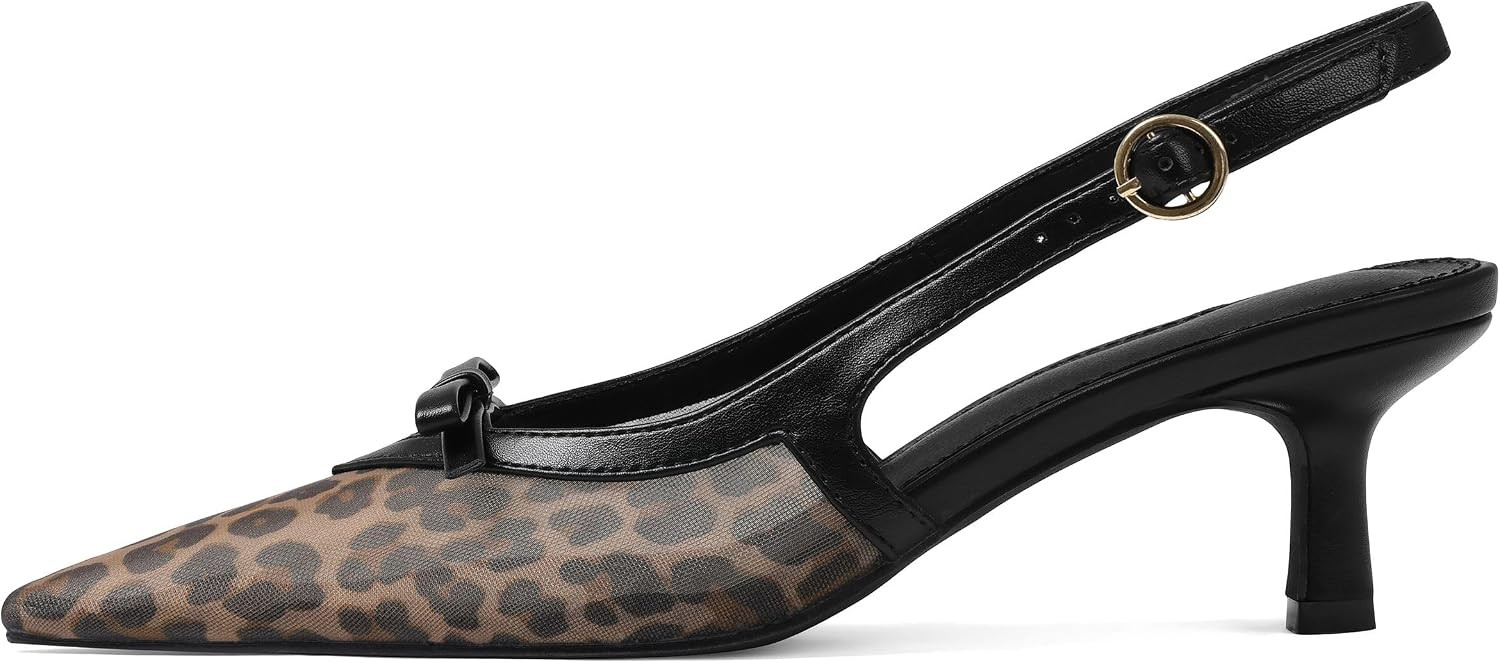 Kitten Heels with Bow Closed Toe Slingback Heels | Amazon (US)