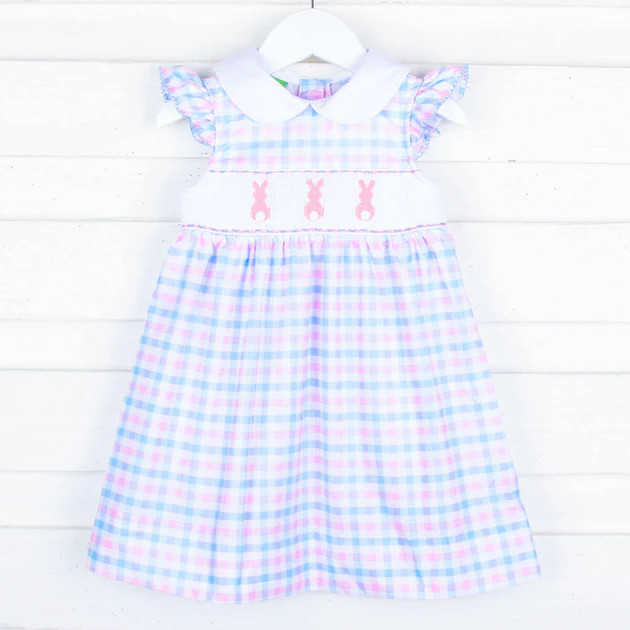 Bunny Bum Smocked Pink and Blue Collared Dress | Classic Whimsy