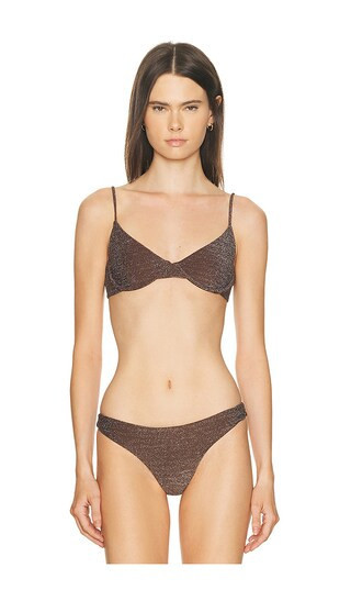 MIKOH Lurex Bosa Bikini Top in Chocolate. - size M | Revolve Clothing (Global)