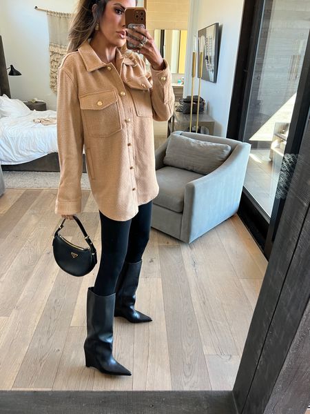 Wearing an XS in shacket and S in leggings. Boots are TTS

40-50% off everything this weekend! (October 20-22) see Instagram stories / Aspen highlight tab to see full try on haul / review!

Fall fashion, fall shacket, black leggings, flattering leggings, black boots, fall boots, Prada, Emily Ann Gemma, shacket with gold buttons, oversized shacket outfit idea, affordable outfit idea, affordable fall outfit idea 

#LTKsalealert