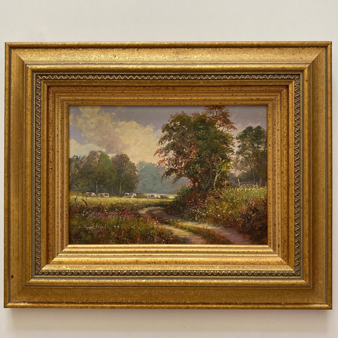 Vintage oil painting framed landscape framed lough signed original gilt cattle cows cow | Etsy ROW
