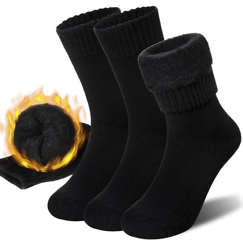 AMENLAN Women Heated Socks Ski Winter Thermal Hiking Snowboarding Thick Boot Insulated Socks 3 Pairs (3 Pairs Black) | Amazon (US)