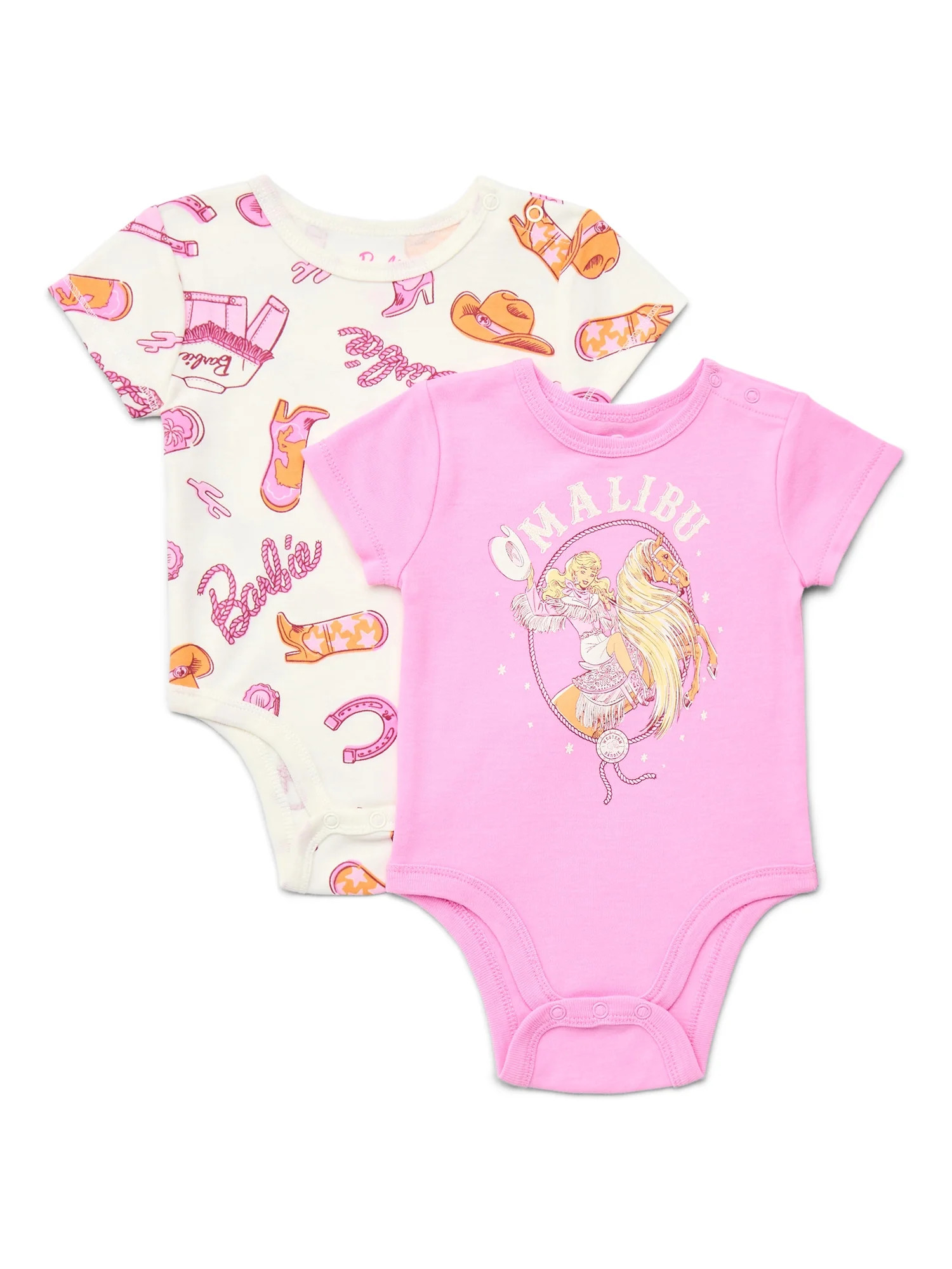 Barbie Baby Girls Graphic One-Piece Bodysuits, 2-Pack, Sizes 0/3M-24M | Walmart (US)