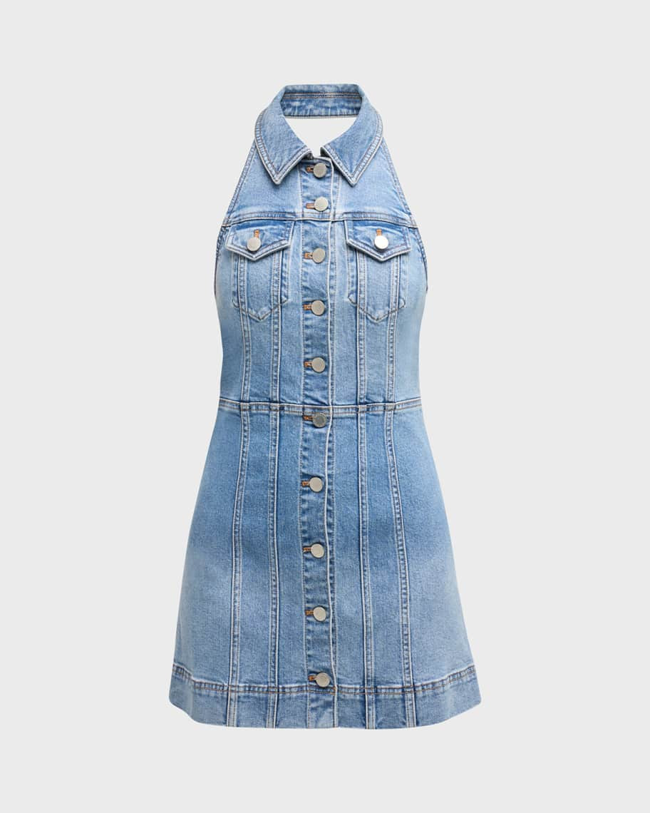 ALICE + OLIVIA Kendall Denim Halter Mini Dress | Neiman Marcus