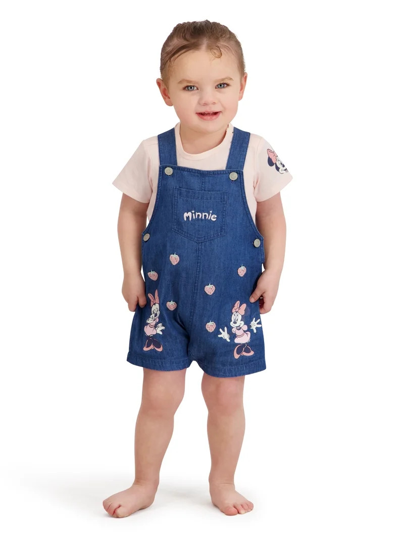 Minnie Mouse Baby Girl 2 Piece Shortall Set, Sizes 0-24 Months | Walmart (US)
