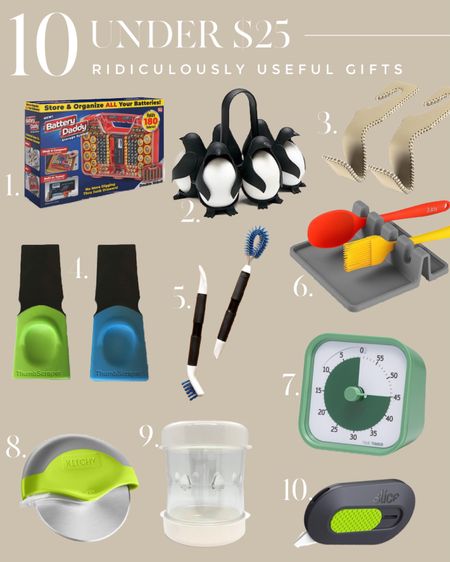 10 great gifts for anyone that are ridiculously useful! The battery keeper, a hard boiled egg helper and pellet.  Get rid of stubborn price tags with the thumb scraper, a visual timer and more!

#WhiteElephantGifts #GiftsUnder25 #UsefulGifts #KitchenGifts #StockingStuffers #GiftsForAnyone

#LTKGiftGuide #LTKhome #LTKfindsunder50