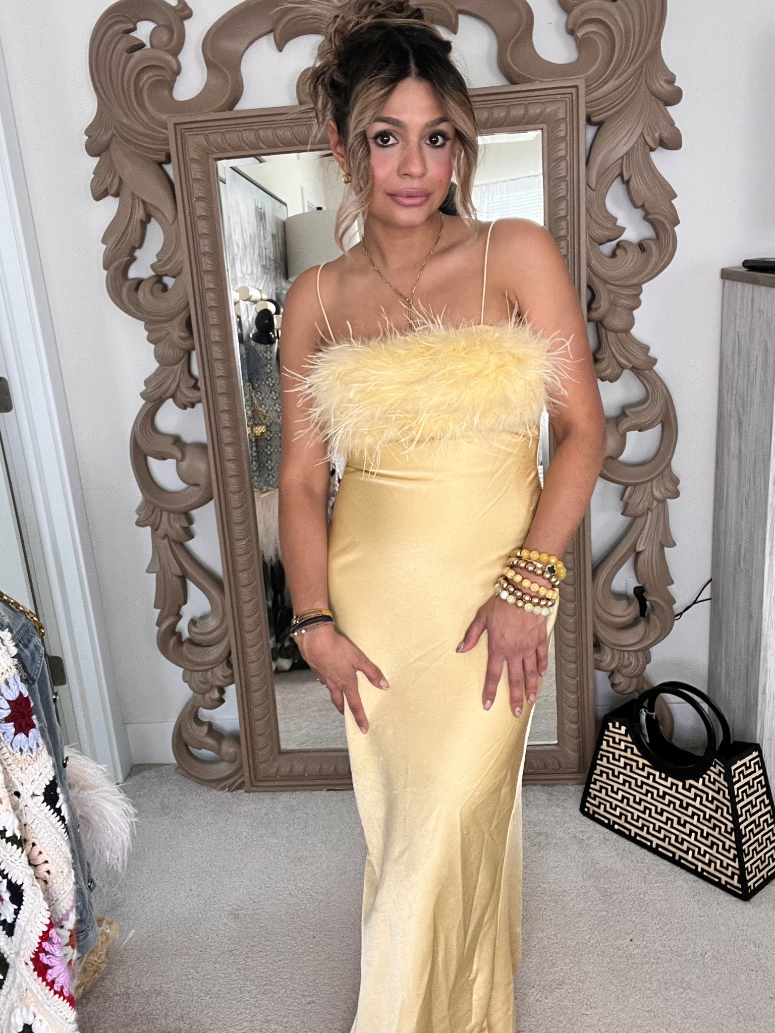 Loving this yellow dress with the feathers ! wearing a size 4 


#LTKSeasonal #LTKTravel #LTKWedding