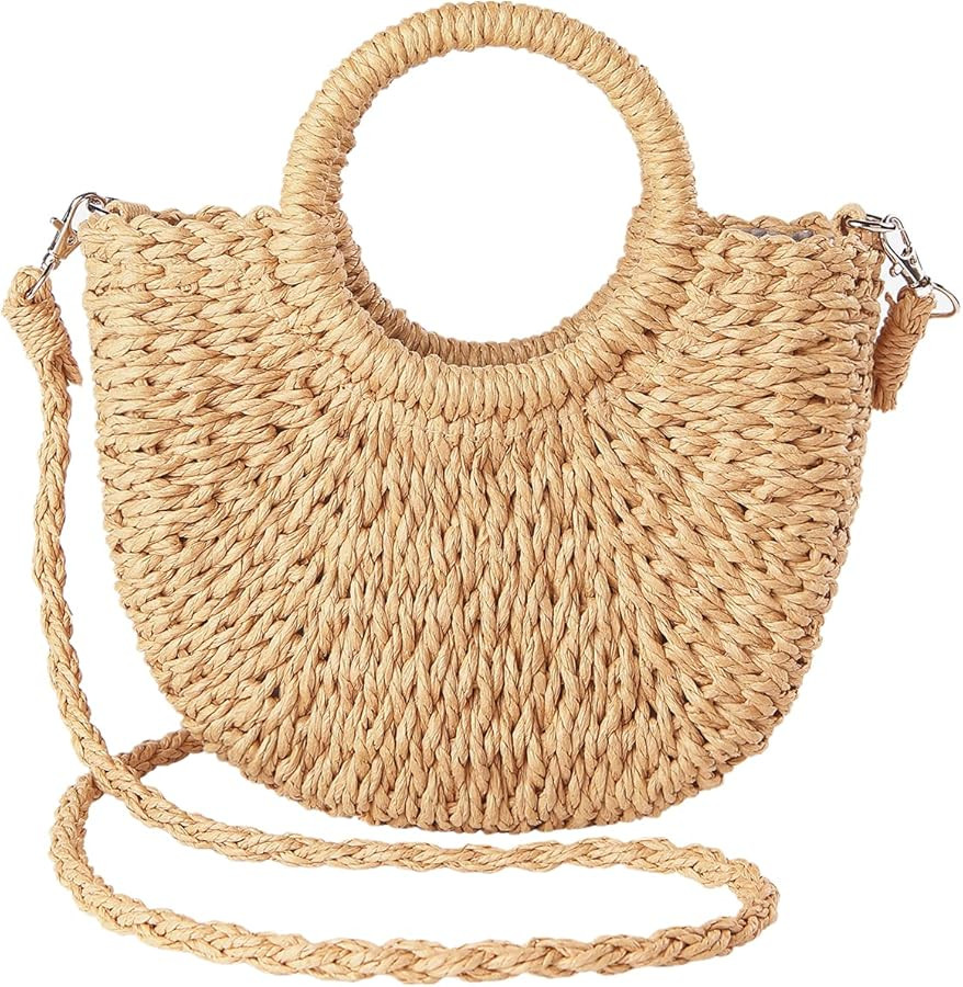 JOLLQUE Straw Beach Bag for Women, Summer Handwoven Tote Bags Purse with Tassel,Top Handle Straw ... | Amazon (US)