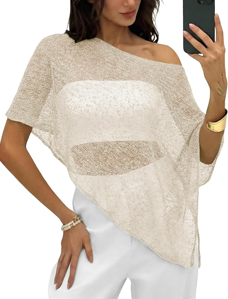 LOMON Womens Sheer Poncho Shrug Bolero Lightweight Knit Crochet Shrug Mesh Cover Up Summer 2026 | Amazon (US)