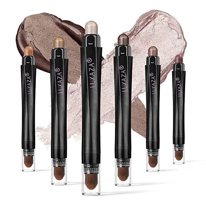 LUXAZA 6 PCS Brown Neutral Metallic Eyeshadow Stick Set, Champagne Cream Eye Shadow Pencil Crayon... | Amazon (US)