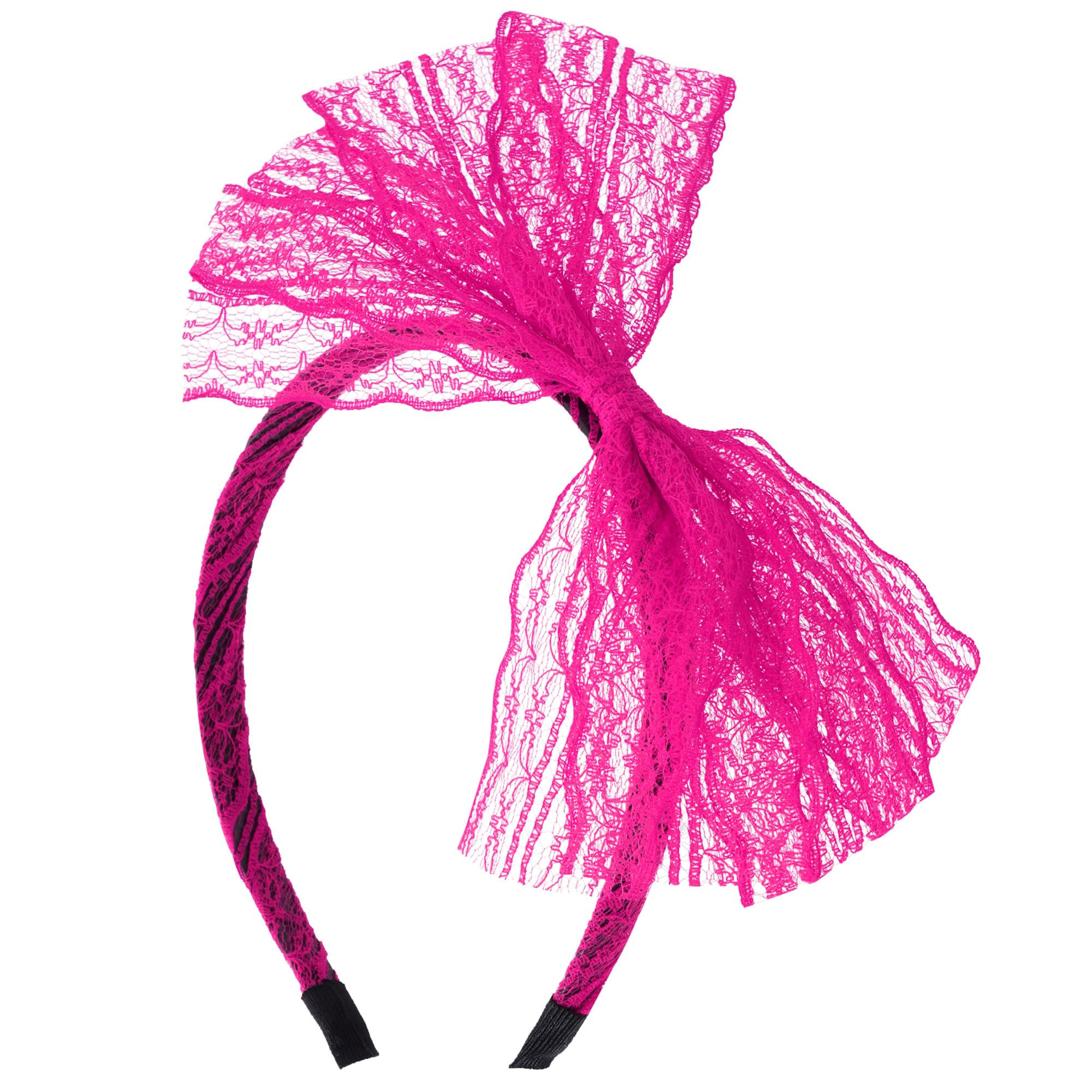 SUMERSHA Women Neon Lace Bow Headband 80s Costume Headwear Lace Bow Hair Accessory for 1980s Them... | Amazon (US)