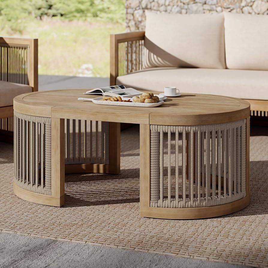 Christopher Knight Home Buekaz Outdoor Acacia Wood Coffee Table with Woven Rope Accents, Outdoor ... | Amazon (US)