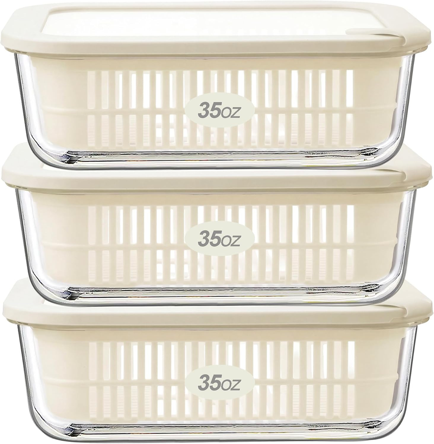 Glass Food Storage Containers with Glass Lids, Microwave Safe Food Container Set, Aitight Meal Prep Container Set, BPA Free, 3 extra Colanders, LeakProof, 3 Pack of 35oz | Amazon (US)