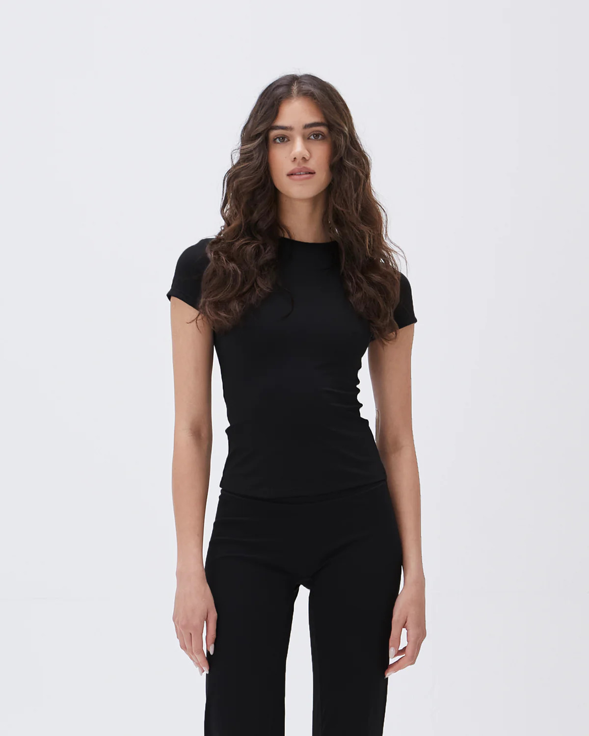Ultimate Short Sleeve Longline Top - Black | Adanola UK
