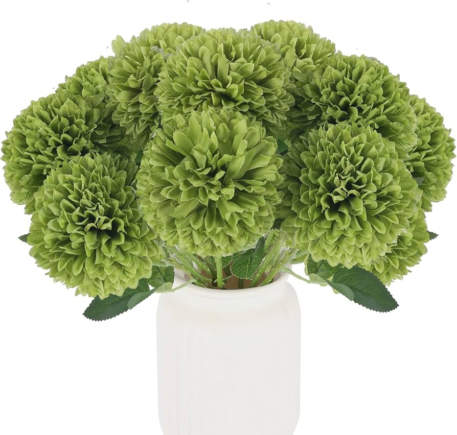 Hananona 12 Pcs Artificial Chrysanthemums Flowers Ball Flowers, Fake Mums Flowers Green Silk Flow... | Amazon (US)