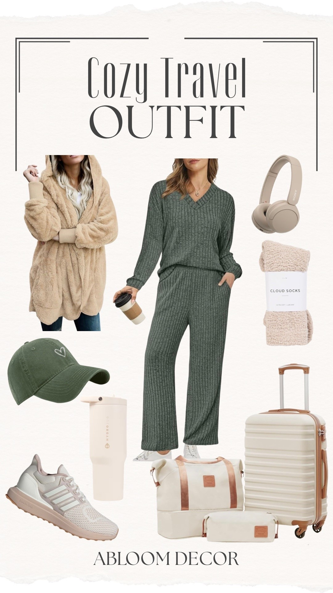 Cozy travel outfit with a green, beige, and cream color scheme!

#LTKTravel