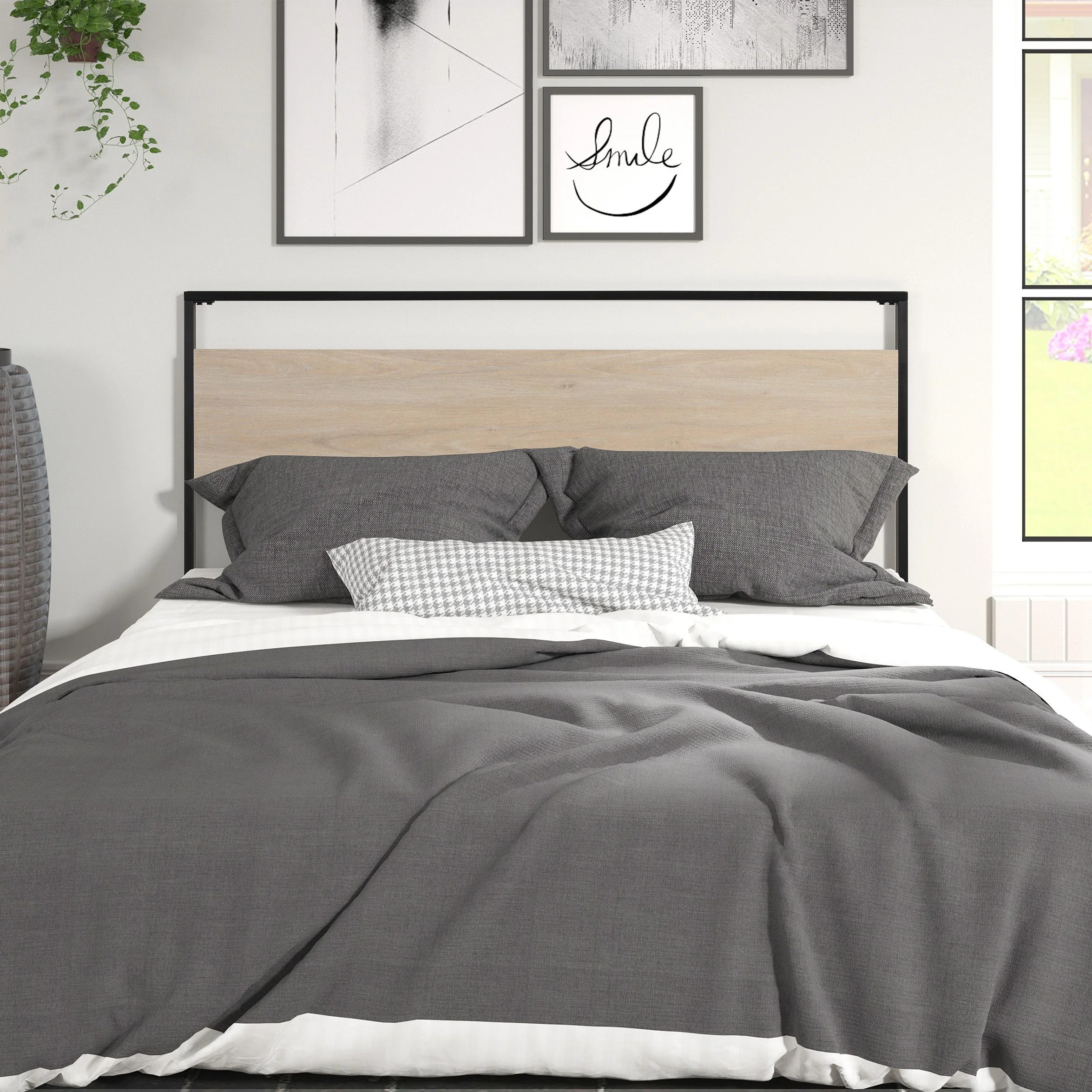 Mainstays Industrial Queen Wood & Metal Headboard, Beige Oak | Walmart (US)