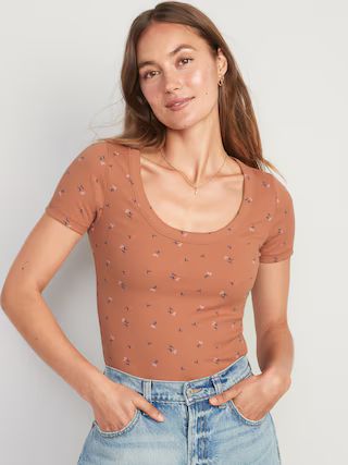Fitted Rib-Knit Floral Scoop-Neck T-Shirt for Women | Old Navy (US)