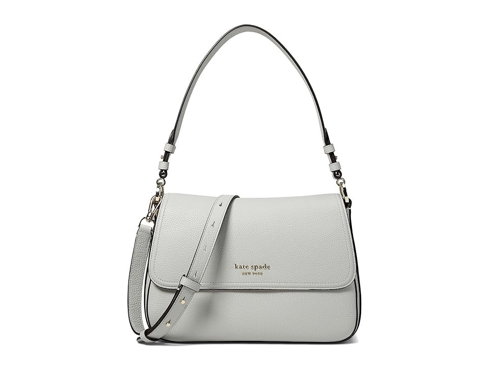 Kate Spade New York Hudson Pebbled Leather Medium Convertible Flap Shoulder Bag (Platinum Grey) Handbags | Zappos