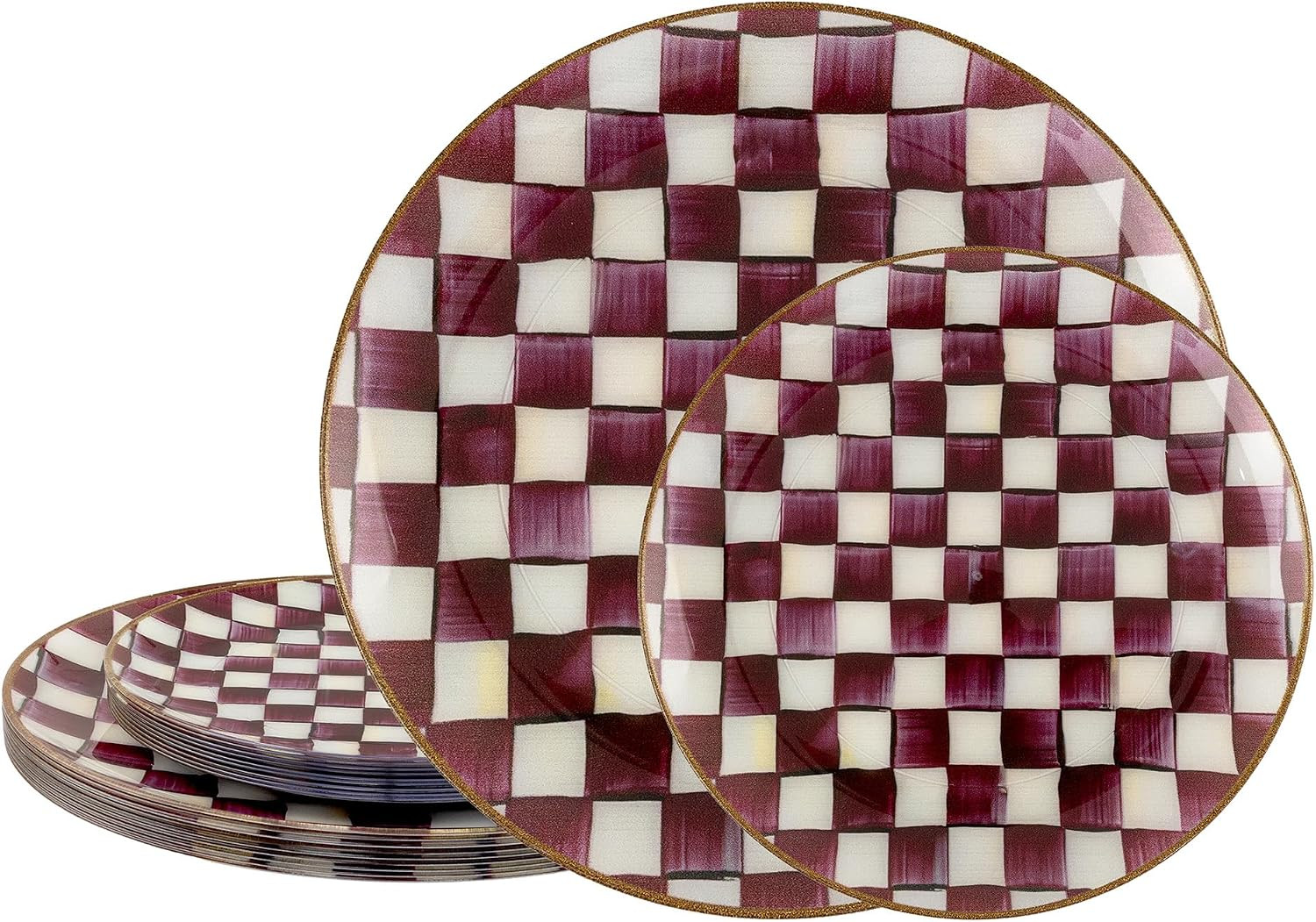 U-QE 20PCS Burgundy Plastic Plates for Party - Retro Red Checkered Plates | Amazon (US)