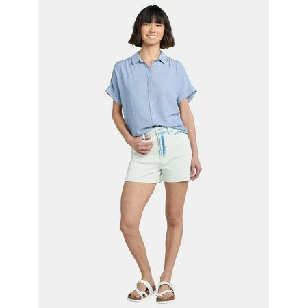 Time and Tru Women's Camp Shirt with Short Sleeves, Sizes XS-XXXL | Walmart (US)